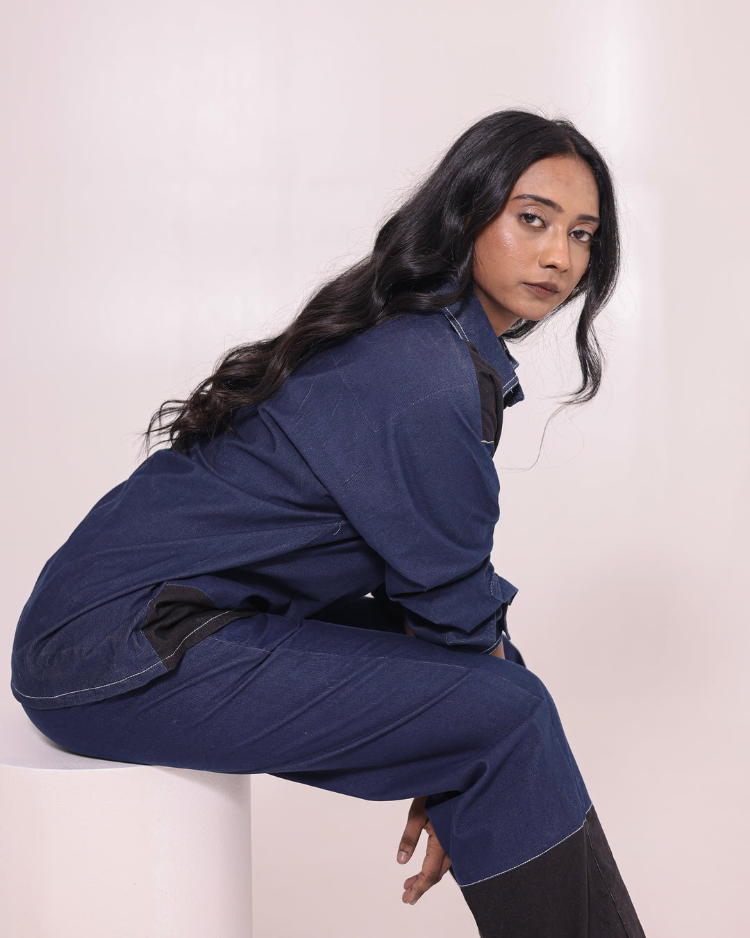 Color Blocked Corduroy Co ord Set - Denim Co ord Set