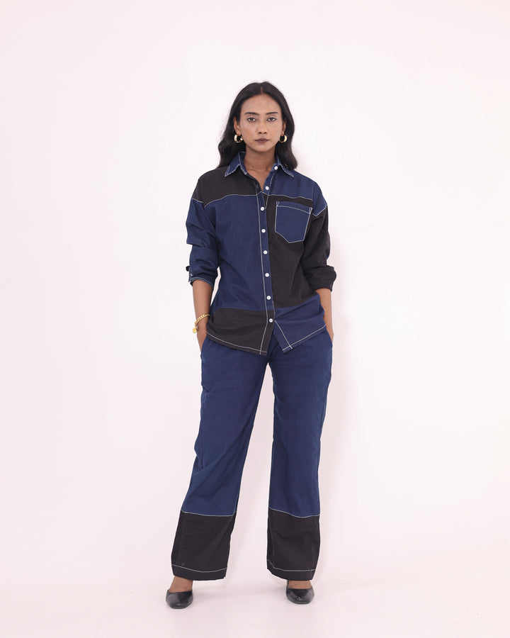 Color Blocked Corduroy Co ord Set - Denim Co ord Set