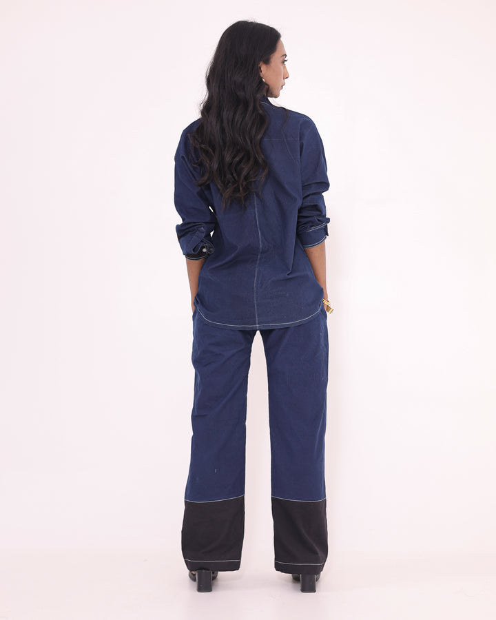 Color Blocked Corduroy Co ord Set - Denim Co ord Set