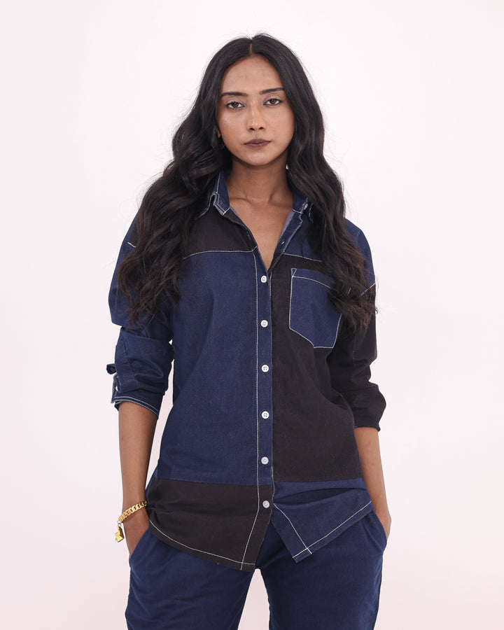 Color Blocked Corduroy Co ord Set - Denim Co ord Set