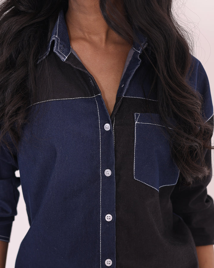 Color Blocked Corduroy Co ord Set - Denim Co ord Set