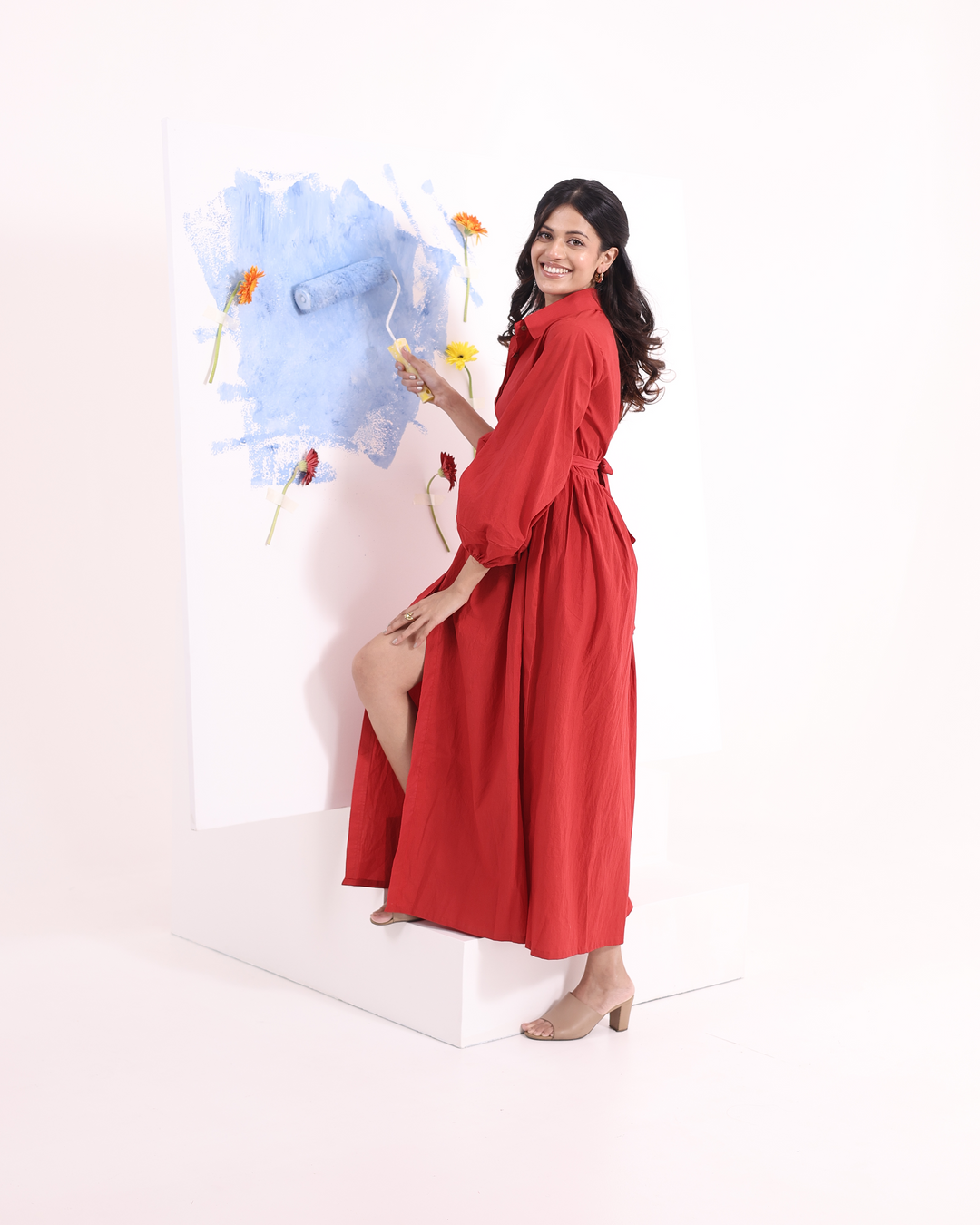 Red Summer Maxi Dress with Belt