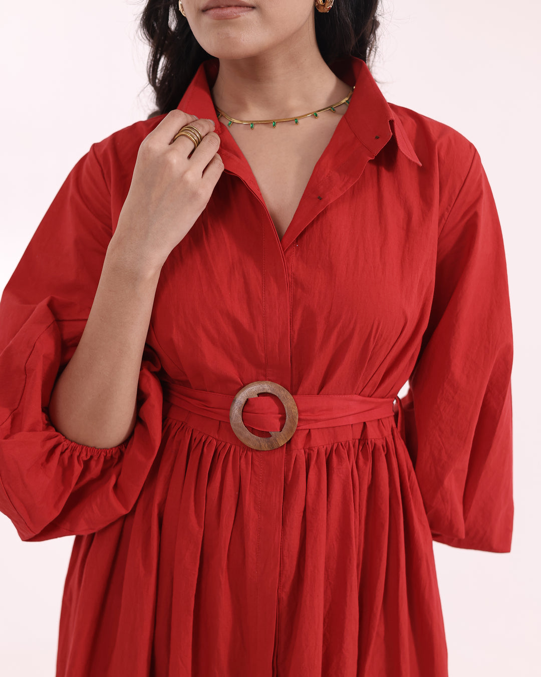 Red Summer Maxi Dress with Belt