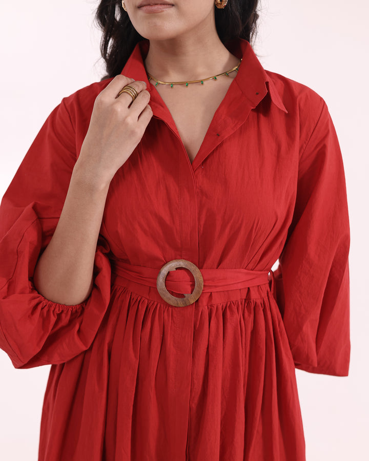 Red Summer Maxi Dress with Belt
