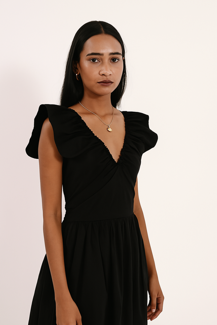 Goddess V-Neck Black Maxi Dress