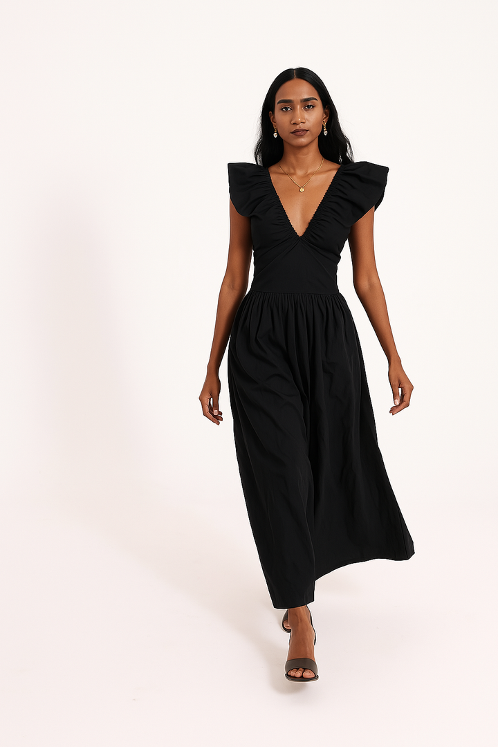 Goddess V-Neck Black Maxi Dress