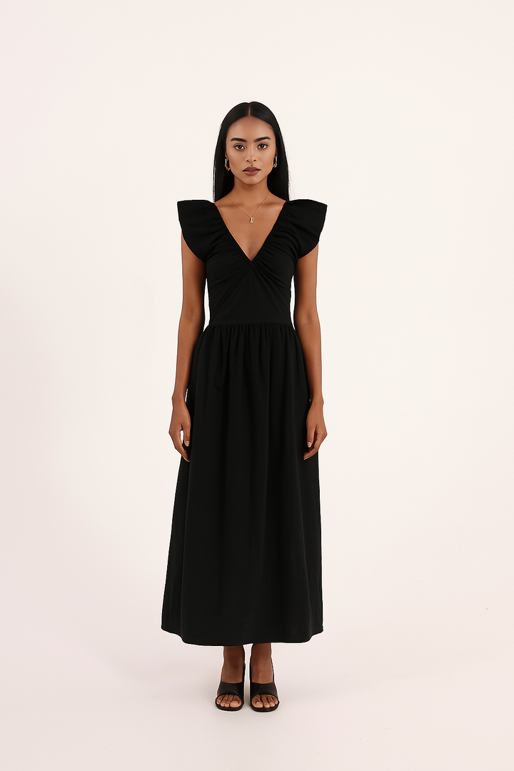 Goddess V-Neck Black Maxi Dress