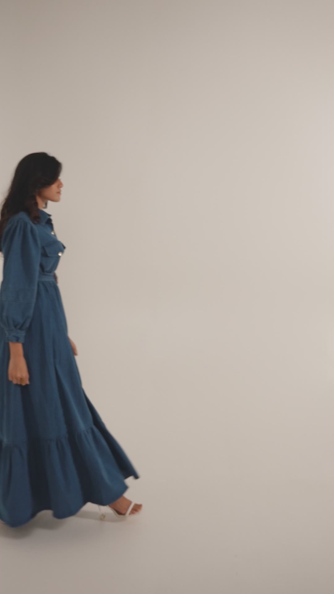 Blue Denim Maxi Dress With Belt